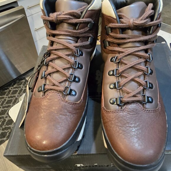 TIMBERLAND Euro Hiker Dark Brown / Black Mid GORE-TEX Waterproof Boot MENS 10 - Picture 4 of 15